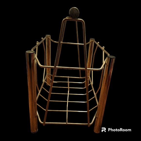 Large Vintage Mid Cenury Modern Brass Standing Magazine Rack Record Storage - Picture 6 of 8